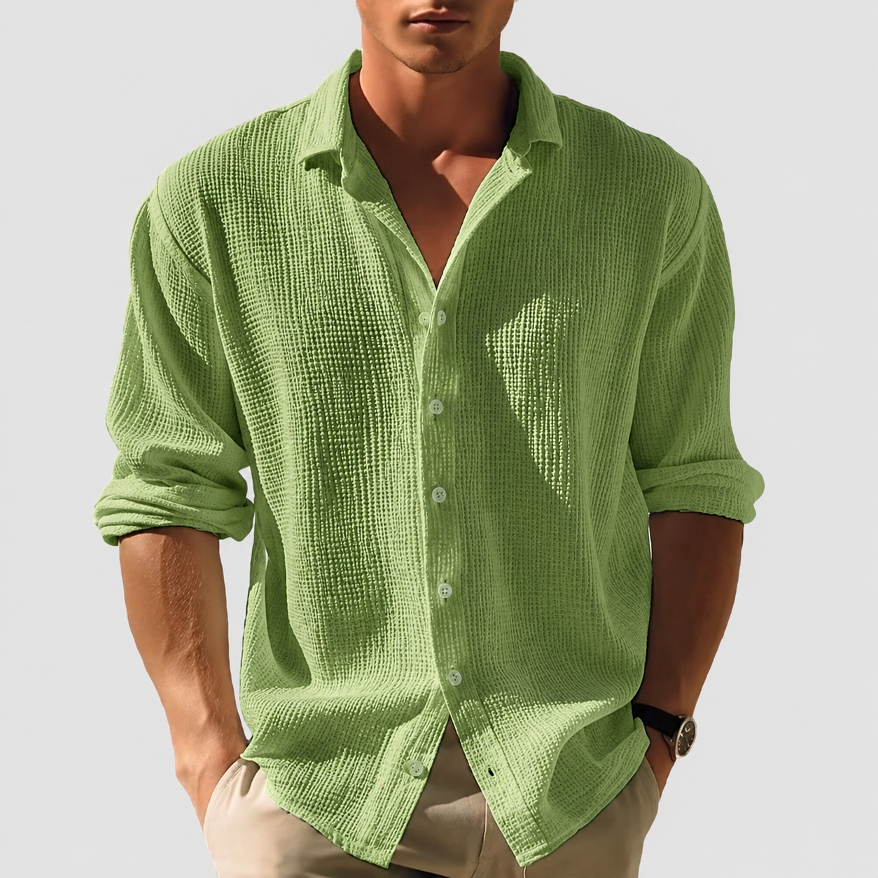 Jayden | Men's Casual Cotton Waffle Shirt with Long Sleeves